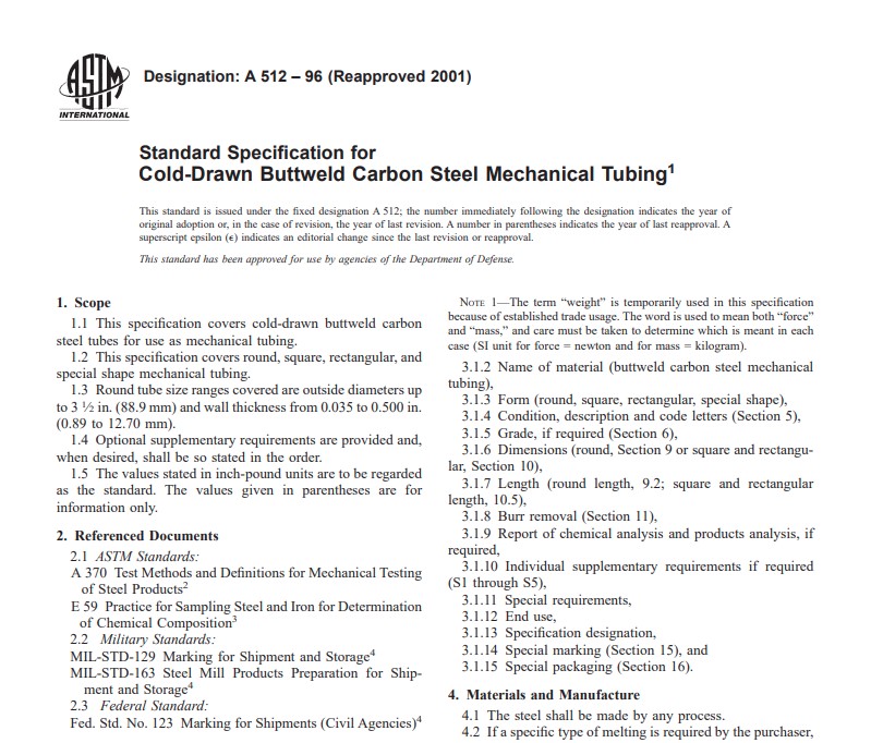 Astm A 512 – 96 (Reapproved 2001) Pdf free download