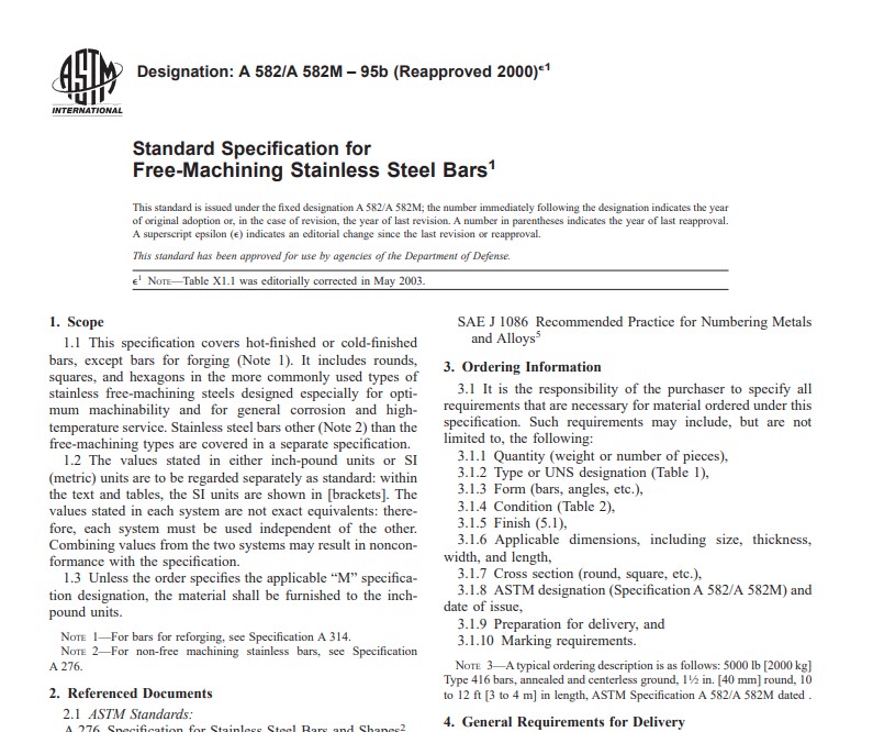 Astm A 582 A 582M – 95b (Reapproved 2000)e1 Pdf free download